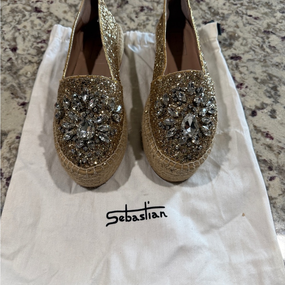 Sebastian Milano Gold Espadrilles Women's Shoes